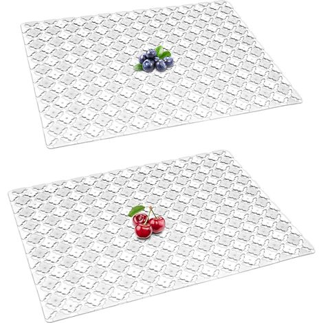 Tapis d'évier, 2 pièces, protecteur d'évier en céramique/acier inoxydable, couvercle de bonde à découper, 30 x 40 cm, transparent. (1/5)