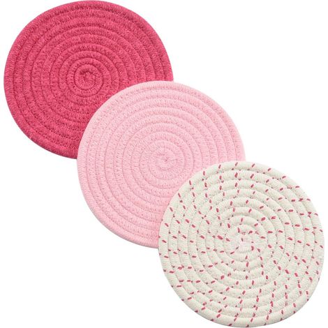 Ensemble de maniques et dessous de plat en pur coton tissé (lot de 3) - Élégants dessous de plat, dessous de plat, repose-cuillère pour la cuisine et la pâtisserie, rose (1/5)
