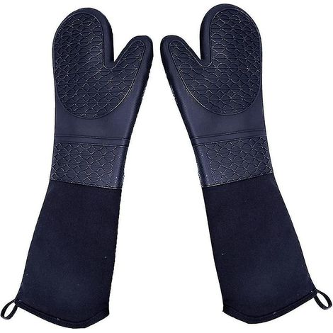 Extra lange Silikon-Küchenhandschuhe, robuste Küchenhandschuhe in Profiqualität, hitzebeständige Grillhandschuhe, 2er-Pack