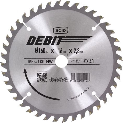 Kreissägeblatt aus Hartmetall ø 160 mm 40 Zähne 2,8 mm Schnittbreite