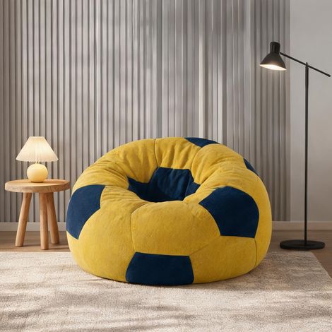 Pouf poire rond en flanelle bleu et jaune avec mousse à mémoire (1/5)