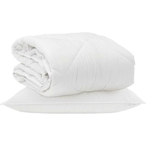 Housse de couette toutes saisons (taie d'oreiller incluse), ensemble deux pièces, microfibre blanche. (1/5)