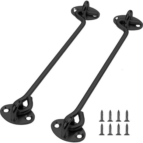 2 Pièces 400mm Crochet Fermeture Porte, Loquet Porte Exterieur, Noir Quincaillerie de Portes et Loquets, Crochets de Cabine avec œillets, avec 8 Vis, pour Maison, Jardin, Clôture (1/5)