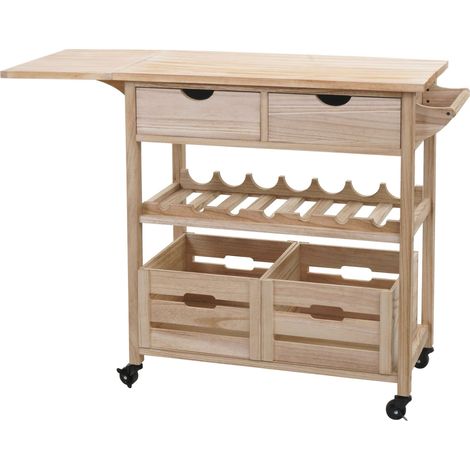 [NEUWERTIG] Servierwagen HHG-016, Küchenwagen Rollwagen Küchenhelfer Beistellwagen Teewagen, Kiefernholz 89x119x41cm natur (1/5)