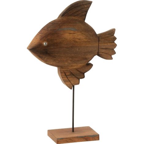 Statuette Poisson sur Pied en Bois "Antwan" 40cm Marron