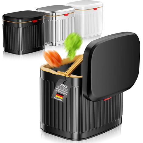Seau à compost en acier inoxydable pour cuisine, poubelle à suspendre avec couvercle, bac à compost de cuisine de 4 l pour plan de travail, bac à compost sous l'évier ou support mural pour cuisine (1/5)
