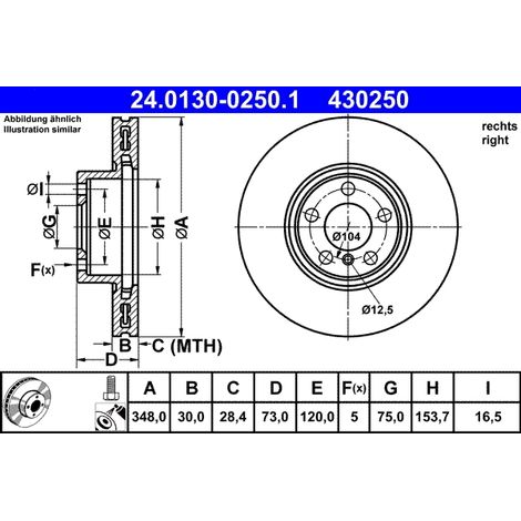 Disque de frein ATE 24.0130-0250.1 BMW 34 11 6 871 800