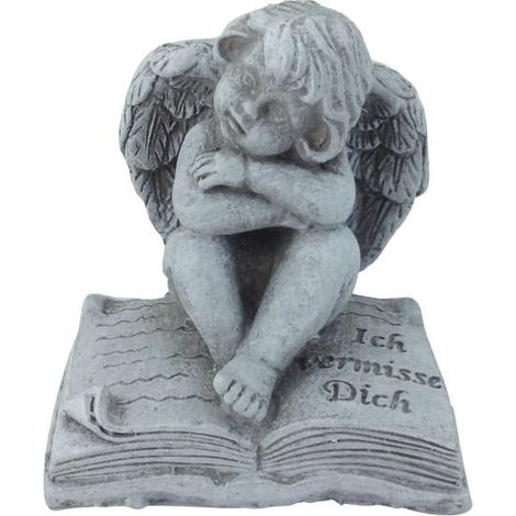 TrendLine Grabschmuck Engel mit Buch 7 x 6 cm grau Skulptur