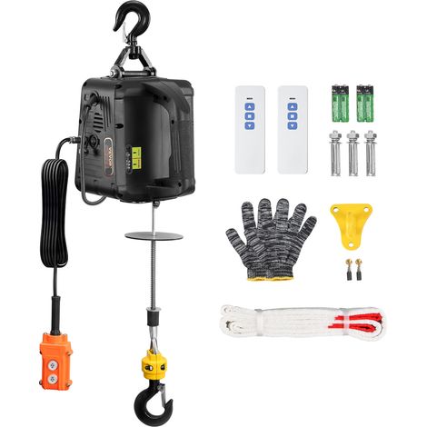 VEVOR Palan Electrique 3 en 1 Treuil Electrique Portable 498,95 kg Treuil de Levage 1500 W Hauteur de Levage 7 m Vitesse 4 m/min Telecommande Filaire et Sans Fil pour Garage Entrepot Usine Remorquage