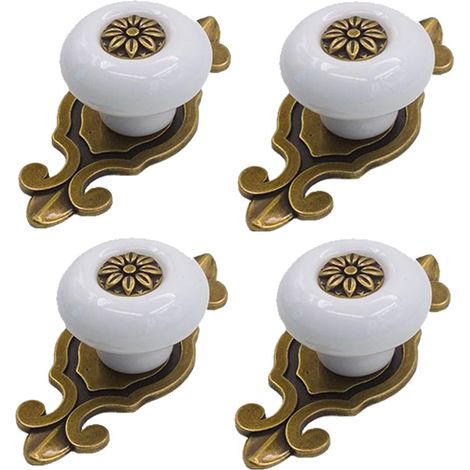 Lot de 4 boutons de placard rétro en céramique, style vintage antique avec plaque arrière, pour cuisine, commode, tiroir, placard, penderie, vert (1/4)