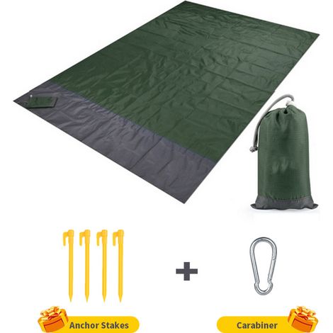 Couverture de plage imperméable, tapis de pique-nique portable, matelas de camping, 200 x 210 cm, vert foncé (1/5)