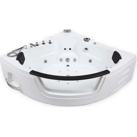 HOME DELUXE - Whirlpool - Laguna L - Weiß, Maße 157x157x65cm - inkl. Radio, Heizung und Lichttherapie I Eckwanne für 2 Personen, Indoor Badewanne Whirlpool Eckbadewanne Badewanne Wanne