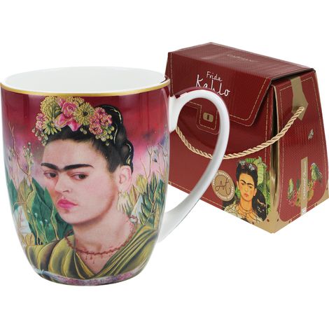 Grande tazza in porcellana con ritratto di Frida Kahlo, ideale per caffè e tè. (1/3)