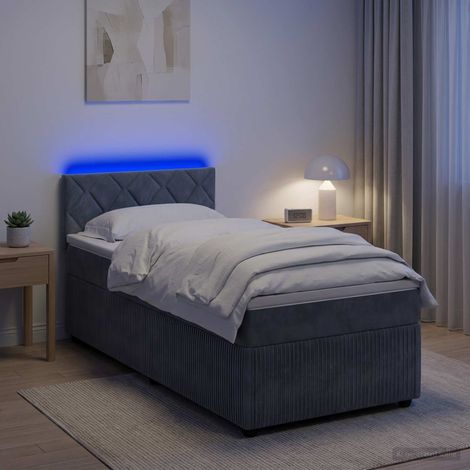 Cama con Base Tapizada, Colchón y Luz LED Gris oscuro (1/5)