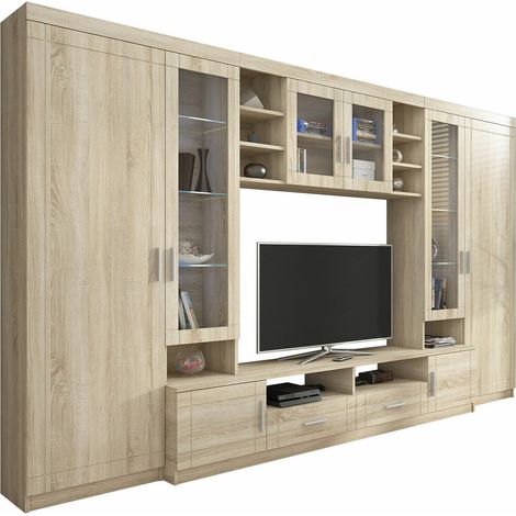 Mobilier1 – Ensemble de meubles de salon Tucson 108 – Chêne Sonoma – Dimensions 198x340x44 cm – Avec table TV intégrée – Conception moderne et durable