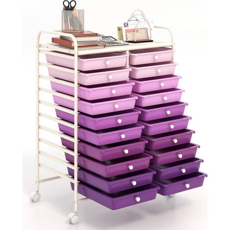 COSTWAY Carrello di Stoccaggio con 20 Cassetti, Carrello portaoggetti con 4 Ruote, Carrello Multiuso per Scuola Ufficio Cucina, 64 x 39 x 88 cm (Viola) (1/5)