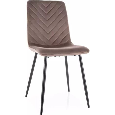 Chaise velours cappuccino avec pieds métal noir mat dossier chevron élégant LOZAT (1/4)