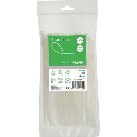 Lot De 100 Colliers De Serrage Pour Câble 200x4,8mm - Ultra Résistant Polyamide 6.6 - Schneider (1/4)
