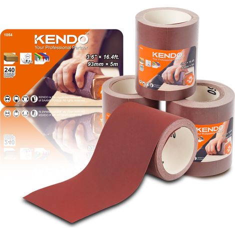 Lot de 4 rouleaux de papier abrasif de 93 mm x 5 m - Grain fin à grossier 60/120/180/240 - Convient pour ponceuse manuelle, ponceuse orbitale et matériaux tels que le bois, le métal, etc. (1/5)