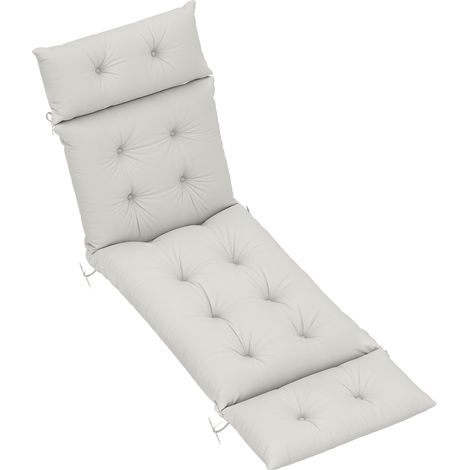 Outsunny Sun Lounger Cushions Only, 190x56x10cm Garden Lounge Chair Cushions, UPF20+ 220gsm Fabric, Thick Sunbed Replacement Pads with 6 Ties, Light Grey