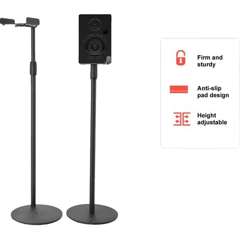 Soporte para altavoz, altura ajustable de 75 a 140 cm, carga máxima de 5 kg, rotación de 360°, base redonda, dos métodos de instalación. (1/5)