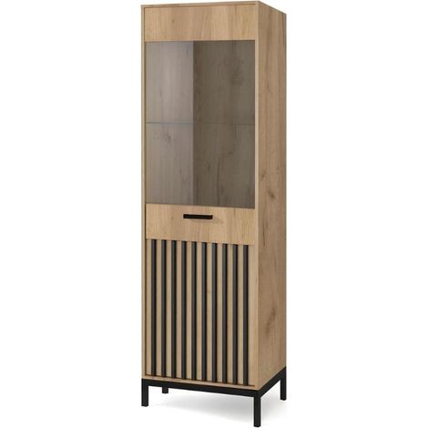 Vitrine noire et bois avec tasseaux Lazare (1/4)