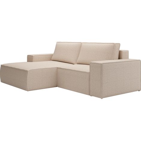Petit canapé d'angle gauche convertible en tissu texturé beige AMELIA (1/5)