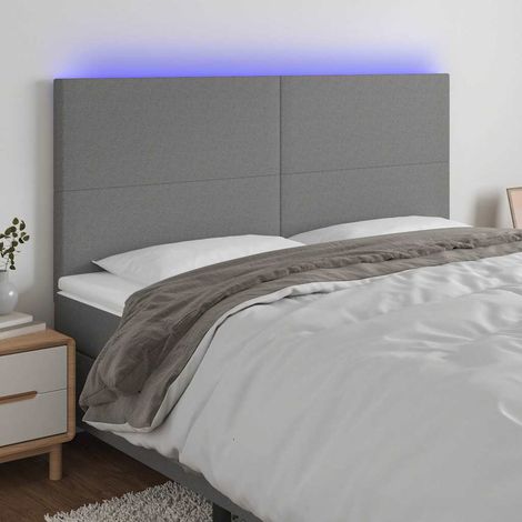 vidaXL Cabecero con luces LED tela gris oscuro 160x5x118/128 cm (1/5)