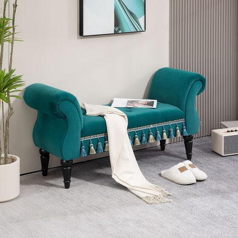 Chaise banc rembourrée luxe velours vert 117x40x58 cm élégante et confortable pour salon ou chambre à coucher design moderne et fonctionnel (1/5)