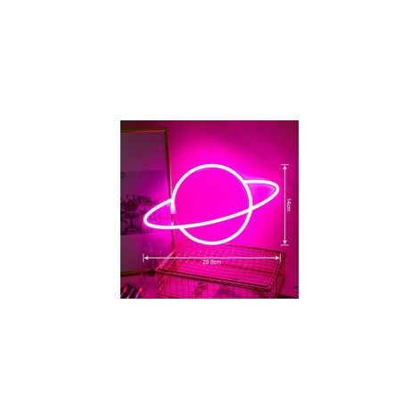 Dekoratives LED-Neonschild, Nachtlicht für Zuhause, Wanddekoration, batterie- und USB-betrieben, rosa Planeten-Design - Crezuo
