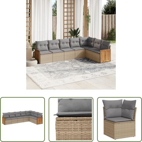 vidaXL Canapé en résine - Salon de jardin avec coussins 7 pcs beige résine tressée (1/5)