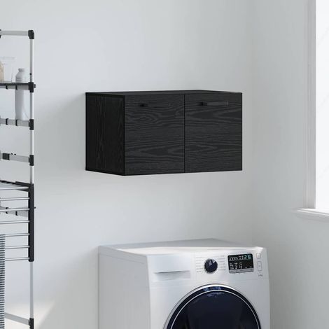 Wandschrank Wandmontiert Schwarz Eichen-Optik 60 x 36,5 x 35 cm