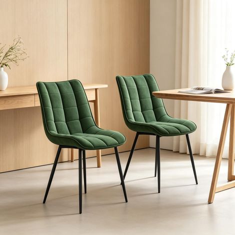Sedie da Pranzo Set di 2, Schienale Ergonomico Imbottito, Piedini Antiscivolo, Velluto Verde Scuro (1/5)