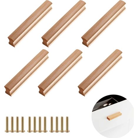 6 tiradores de madera para muebles, con separación de 64 mm, con tornillos, para baño, oficina y cocina.