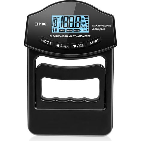 180kg/396lbs Electronic Hand Dynamometer Portable Digital Dynamometer with USB Charging Cable - Smart and Sensitive - Black (1/5)