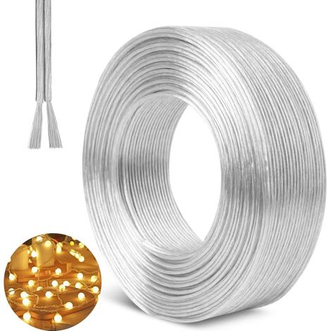 40 Mètres Fil Electrique Transparent, 28AWG Cable Electrique, 2 Fils Cable Electrique Flexible en PVC Transparent, Diamètre 3.6 mm, Découpable Extension Cable, pour Accessoires Électriques Petit (1/5)