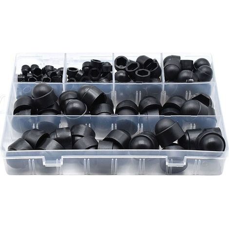 Lot de 145 cache-boulons en PE pour vis, écrous, écrous, écrous, capuchons pour vis, boulons, 6 tailles disponibles avec boîte de rangement (noir) (1/5)