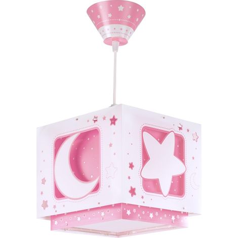 Lustre Chambre Enfant lune et étoiles Rose, lampe suspension enfant, 63232S, E27 (1/5)