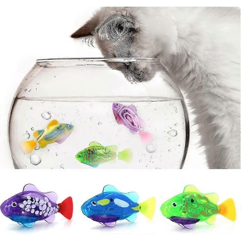 3er-Set Roboterfische für Katzen, interaktives Schwimmroboter-Fischspielzeug für Wohnungskatzen mit LED-Licht, Kunststofffisch-Spielzeug, Geschenk