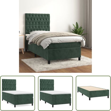 The Living Store Boxspringbett mit Matratze Dunkelgrün 100x200 cm Samt - Samtbett - Boxspringbett - Doppelbett - Dunkelgrünes Bett - Betten Günstig (1/5)
