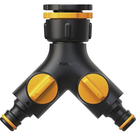Adaptador de manguera de jardín Fiskars Double Tap Connector para grifos de 21-33 mm. (1/3)