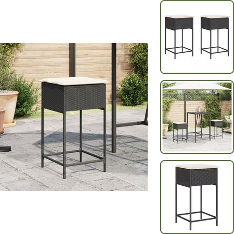 The Living Store Garten-Barhocker mit Kissen 2 Stk. Schwarz Poly Rattan - Gartenstuhl - Barhocker - Outdoor Furniture - Gartenmöbel - Rattan Gartenmöbel (1/5)