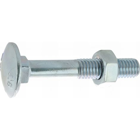 50 Boulons tête ronde collet carré DIN603/555 acier zingués blanc diamètre 8,0 mm - Longueur 140 mm - Diamètre 8 mm