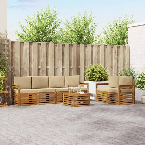 Outdoor-Sofagarnitur 7 pcs Natur und Beige Massivholz Akazie (1/5)