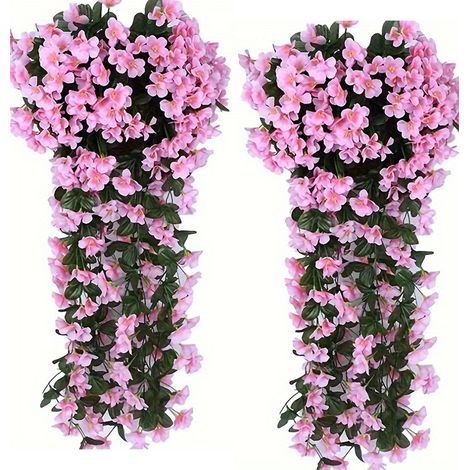 4 plantes en soie rose, vigne de fleurs artificielles, 70 cm, paniers artificielles d'extérieur, fleurs artificielles, suspendus (1/5)