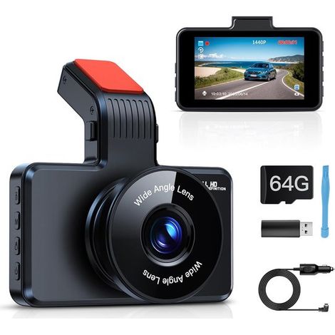 Frontkamera mit 64 GB SD-Karte, 1080P FHD 3"-Display, 170°-Weitwinkel, Nachtsicht mit WDR und Loop-Aufnahme (1/5)
