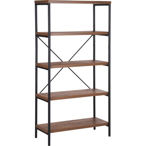 Estantería industrial de 5 niveles madera oscura estructura de metal negro (1/5)