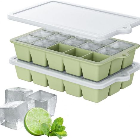 de 2 grands bacs à glaçons en silicone avec couvercle, 15 cavités, bac (1/5)