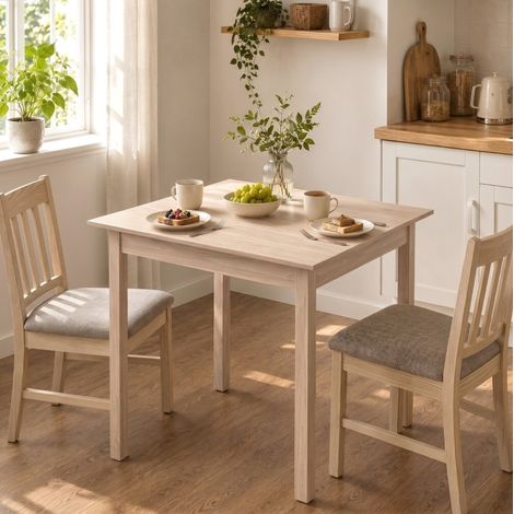 Mesa cuadrada 75 x 75 x 76 cm en madera natural, estilo rústico y pino macizo (1/5)