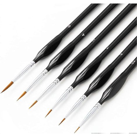 Ensemble de 6 pinceaux miniatures pour peinture de précision, idéaux pour l'aquarelle, l'acrylique et la peinture à l'huile. (1/4)